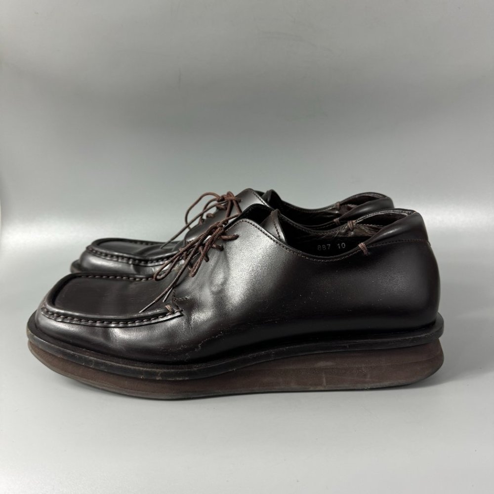 100% Authentic Prada Squared-Toe Brown Leather Ox… - image 5